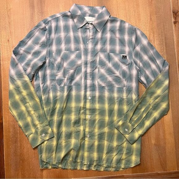 Eleven Paris Slim‎ Fit Plaid Button-Up Shirt - Wild Lime Punch Size Large - Picture 2 of 6